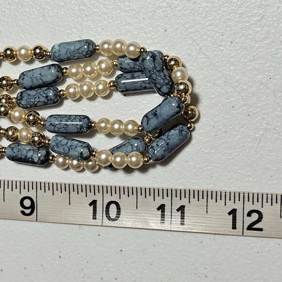 Vintage Elegant Blue Stone Faux Pearl Beaded Necklace Boho Chic Retro Fashion - Picture 6 of 6